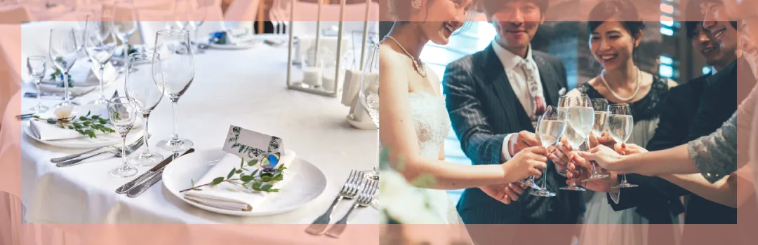 披露宴で乾杯する新郎新婦とゲスト